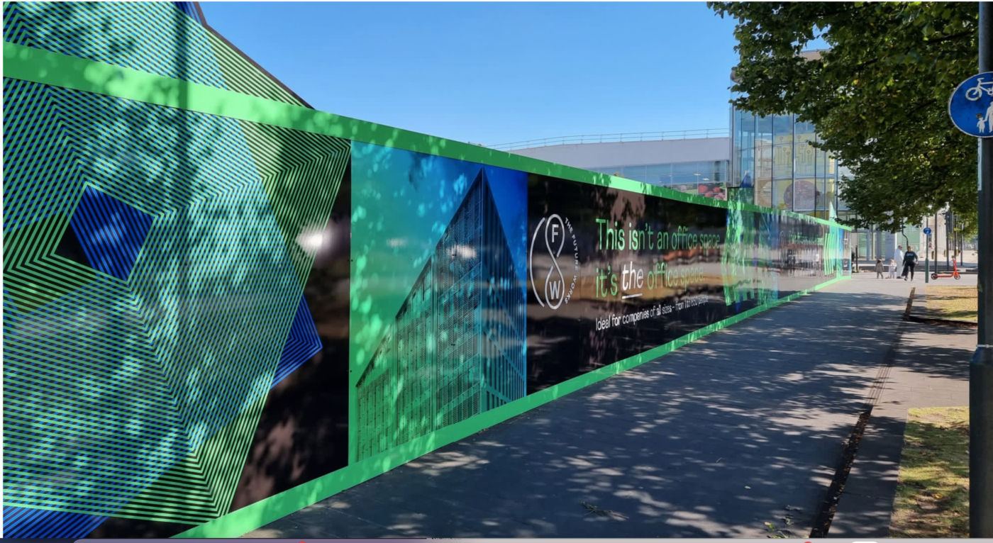Property hoarding for office spaces in the city to offer more information to potential residents and passer-by's.